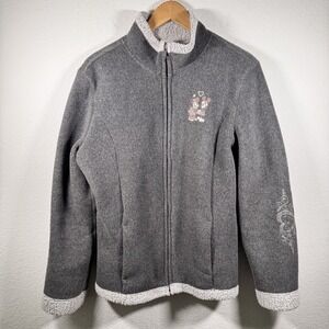 Walt Disney World Mickey & Minnie Sherpa Fleece‎ Women's Gray Zip-Up | Large